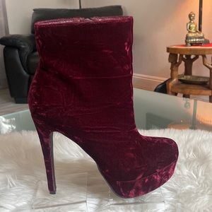 Shoe Dazzle Velvet Ankle Boots in Burgundy